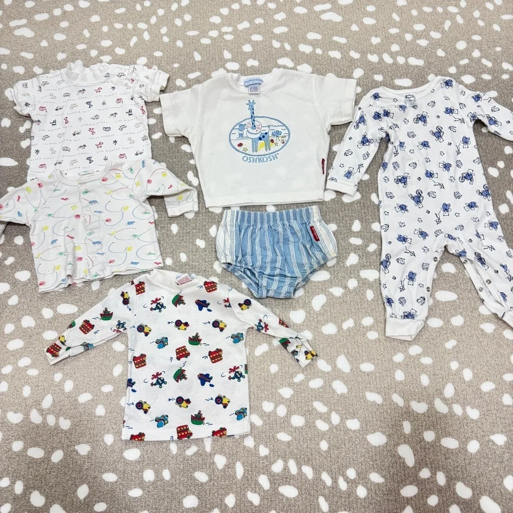 Vintage 70s OshKosh B’Gosh bundle lot baby boy set tee coverall onesie teddybear